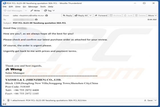 Purchase Order (PO) Confirmation Email Scam