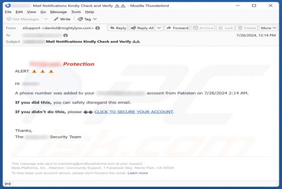 Phone Number Was Added To Your Account Email Scam