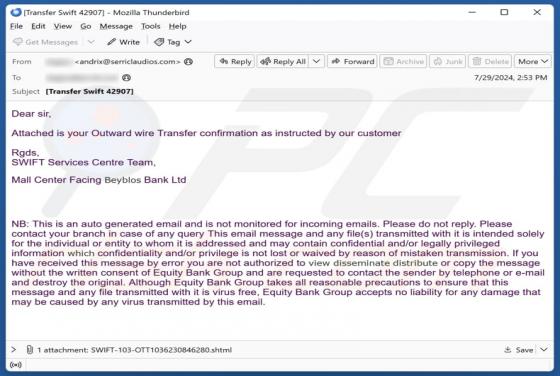 SWIFT - Outward Wire Transfer Confirmation Email Scam