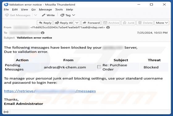 Messages Have Been Blocked By Your Server Email Scam