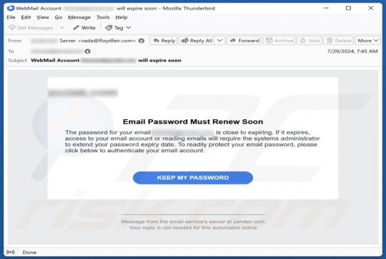 Email Password Must Renew Soon Scam