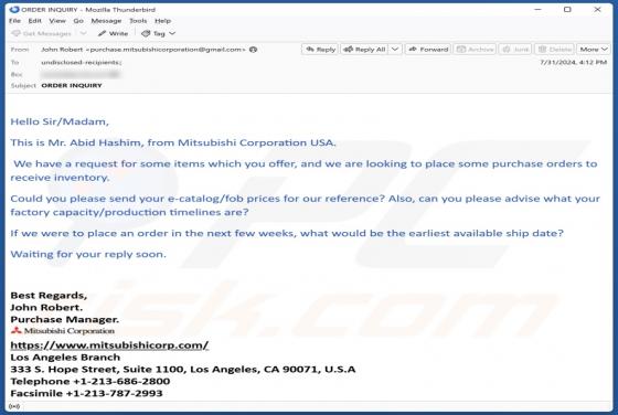 Mitsubishi Corp. Email Scam