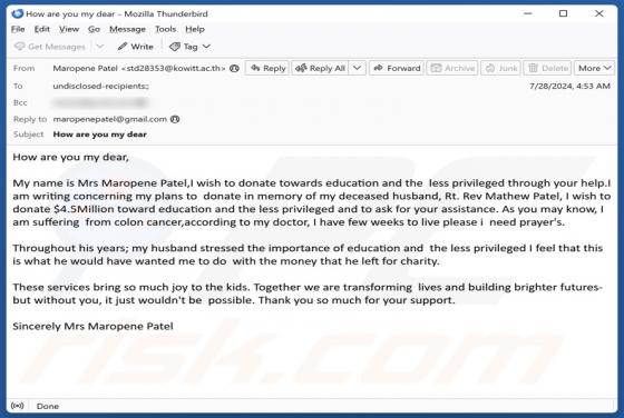 Donation For Education And Less Privileged Email Scam