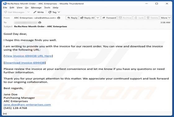 Invoice For Our Recent Order Email Scam