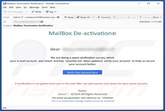 MailBox De-activation Email Scam