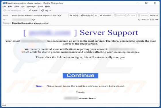 Error In The Mail Service Scam