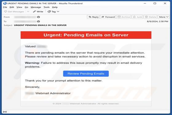 Pending Emails On Server Scam