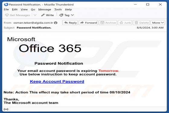 Microsoft Office 365 - Password Notification Email Scam