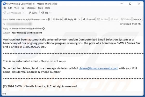 BMW Promotional Program Email Scam
