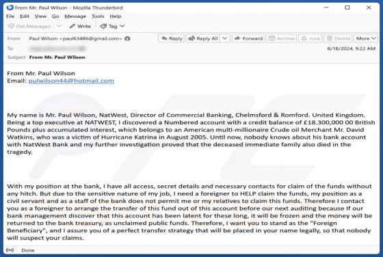 Foreign Beneficiary Email Scam
