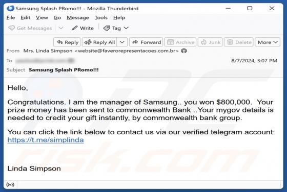 Samsung Prize Money Email Scam