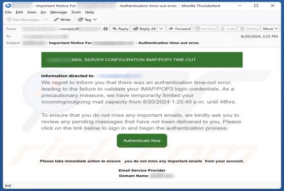 IMAP/POP3 TIME-OUT Email Scam