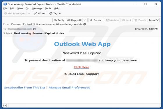Outlook Password Has Expired Email Scam