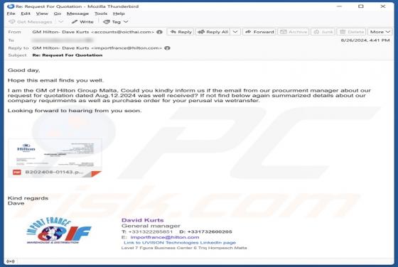 Hilton Group Quotation Request Email Scam