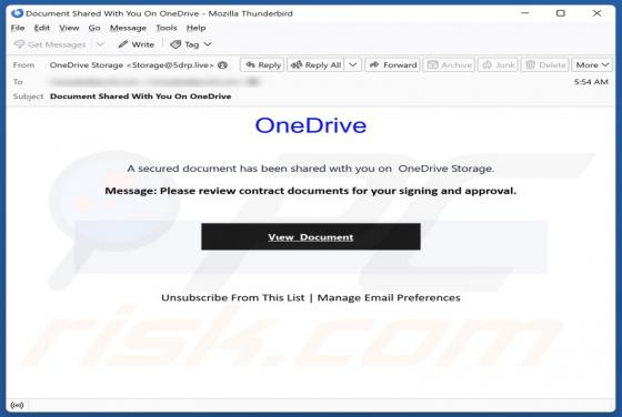 OneDrive - A Secured File Has Been Shared Email Scam