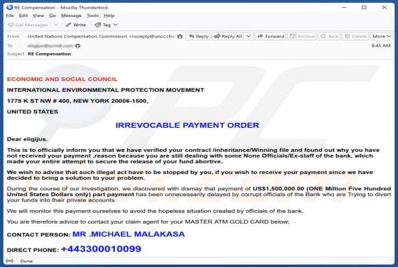IRREVOCABLE PAYMENT ORDER Email Scam