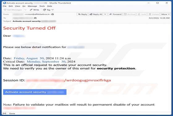 Security Turned Off Email Scam