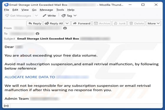 Exceeding Your Free Data Volume Email Scam