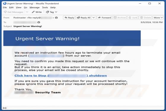 Urgent Server Warning Email Scam