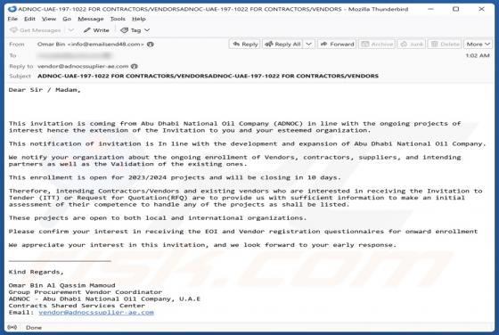 Abu Dhabi National Oil Company (ADNOC) Email Scam