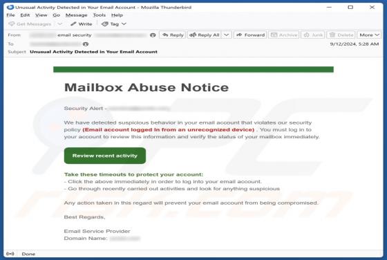 Mailbox Abuse Notice Email Scam