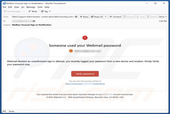 Someone Used Your Webmail Password Email Scam
