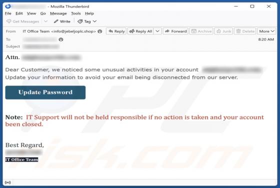 Unusual Activities In Your Account Email Scam