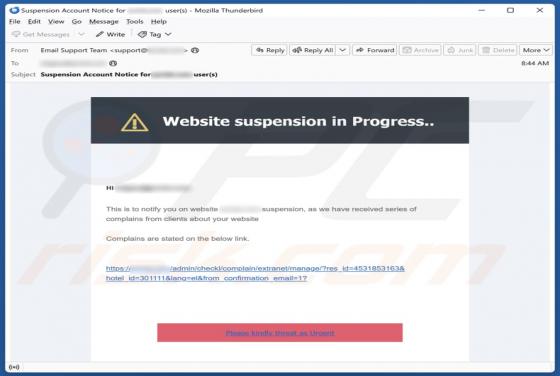 Website Suspension In Progress Email Scam