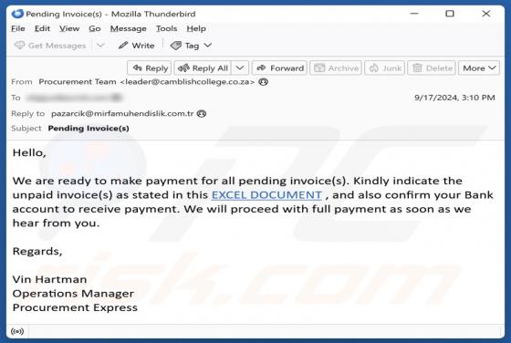 Payment For All Pending Invoice(s) Email Scam