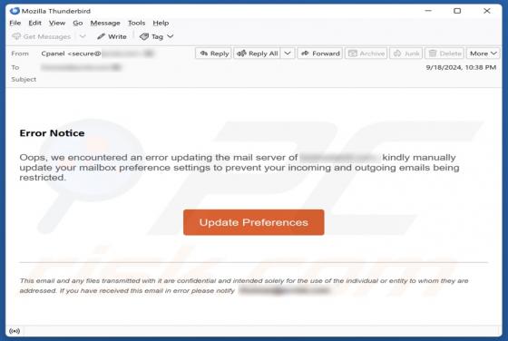 Error Updating The Mail Server Scam