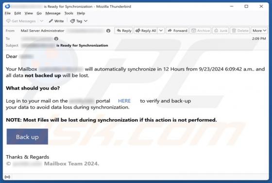 Your Mailbox Will Automatically Synchronize Email Scam
