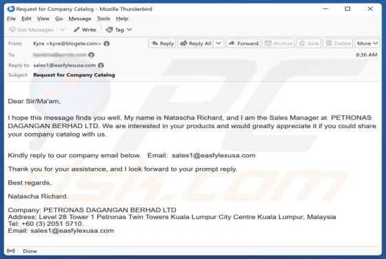 Share Your Company Catalog Email Scam