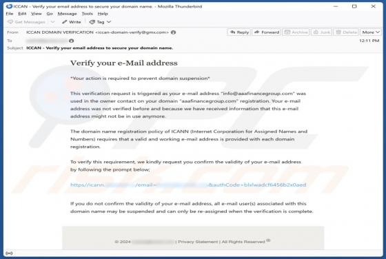 Internet Corporation For Assigned Names And Numbers (ICANN) Email Scam