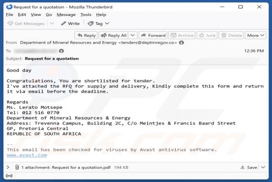 You Are Shortlisted For Tender Email Scam