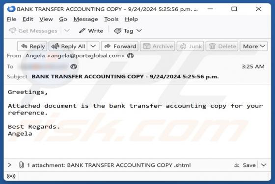 Bank Transfer Accounting Copy Email Scam