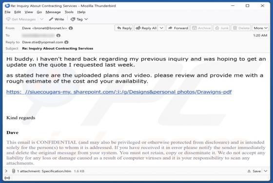 Estimate Of The Cost And Availability Email Scam