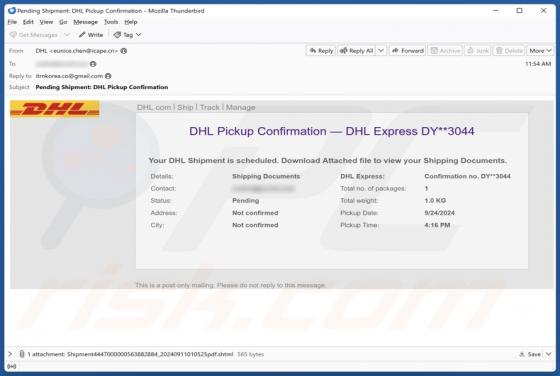 DHL Pickup Confirmation Email Scam