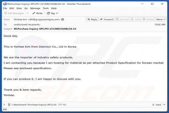 Product Specification For Korean Market Email Virus