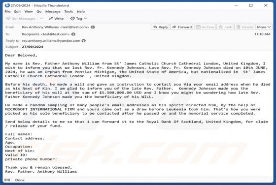 Beneficiary Of Will Email Scam
