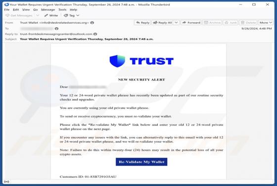 Trust Wallet - New Security Alert Email Scam