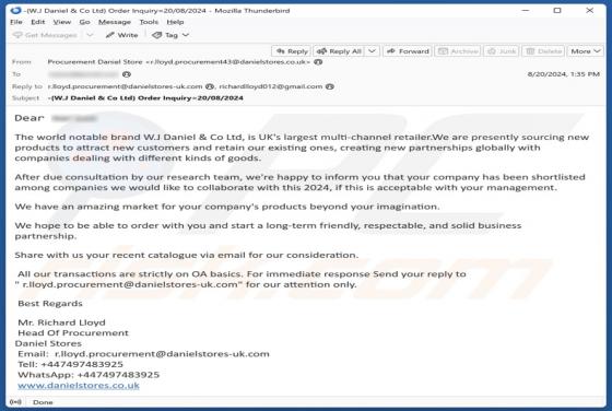 W.J Daniel & Co Ltd Email Scam