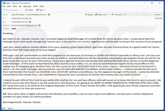 Moving Funds To Your Account Email Scam