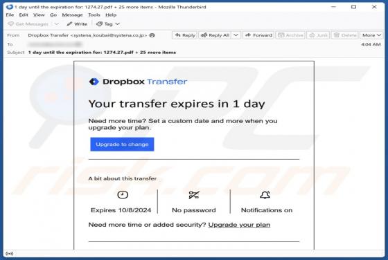 Dropbox - Your Transfer Expires Email Scam