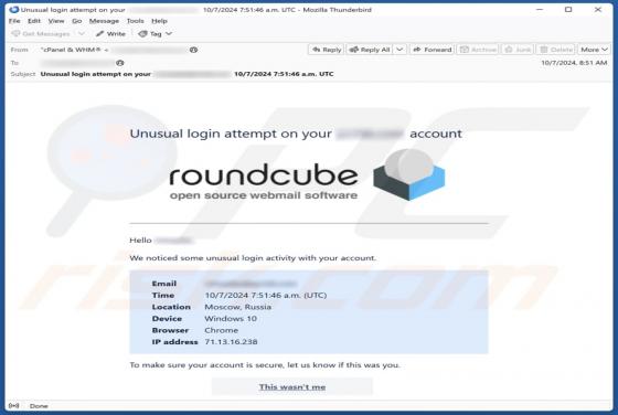 Roundcube - Unusual Login Attempt Email Scam
