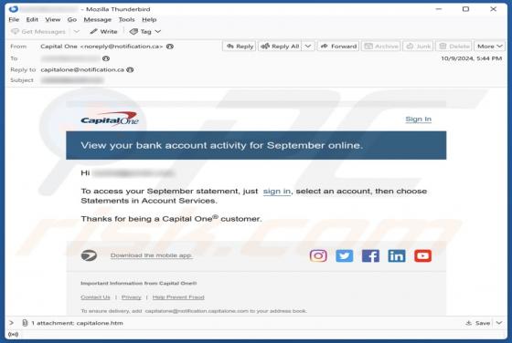 Capital One Bank Account Activity Email Scam