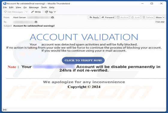 Account Validation Email Scam