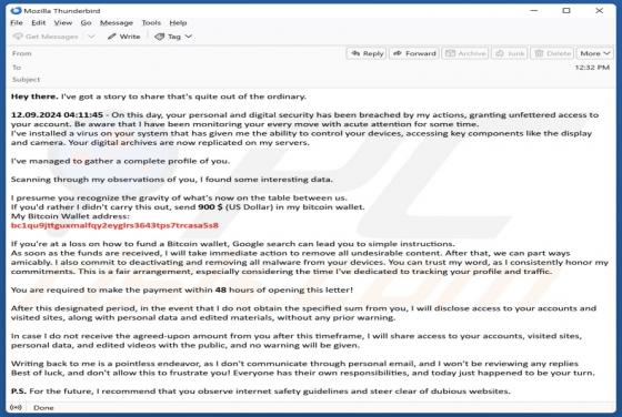 Personal And Digital Security Has Been Breached Email Scam