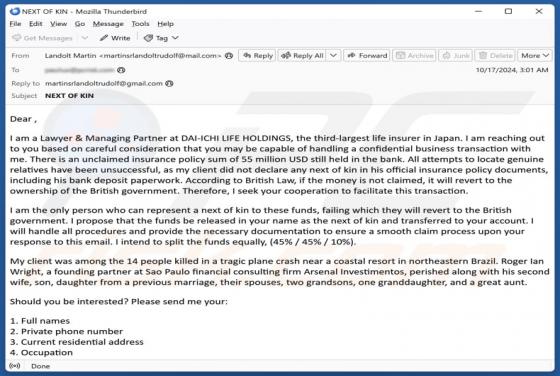 Unclaimed Insurance Email Scam