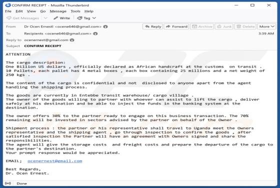 Assistance Lifting The Cargo Email Scam