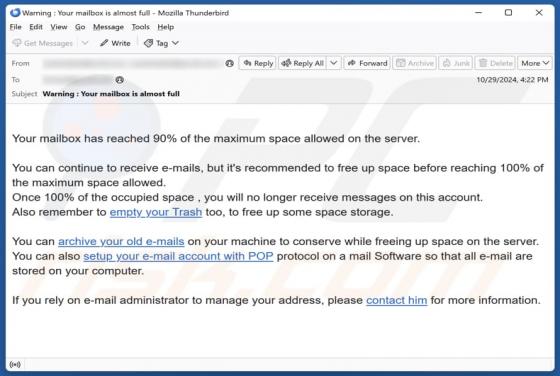 Maximum Mailbox Space Allowed Email Scam